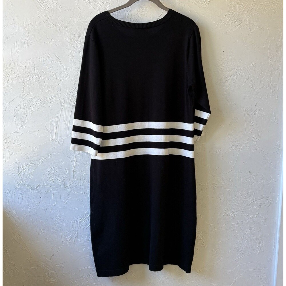 Alison Brittney Women’s Black/White Striped Knit Shift Dress Knee Length L